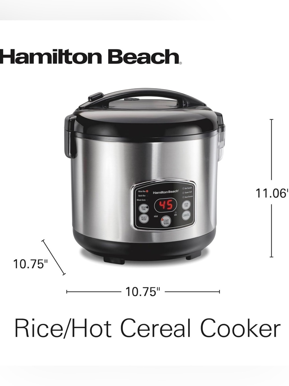 Hamilton Beach Digital Rice Cooker with Steamer Basket Stainless Steel - Picture 16 of 16